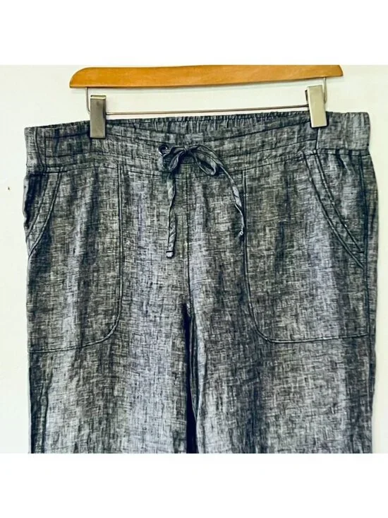 Athleta Gray Wide-Leg 100% Linen Drawstring Pants 12 Coastal Summer Vacation - Picture 3 of 14